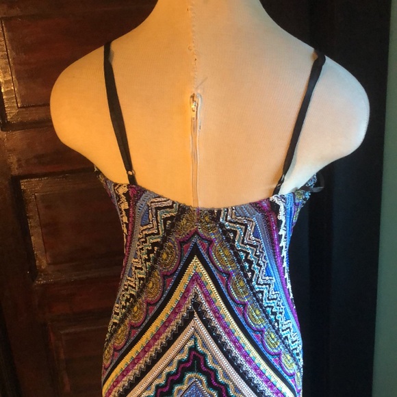 Cache maxi  empire waist dress. lined, stretchy/size L/diagonal woven chevron - Picture 6 of 12